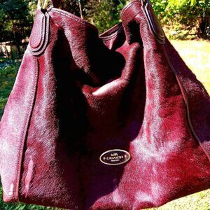 Coach Edie Haircalf Large Shoulder Bag In Oxblood/Gold